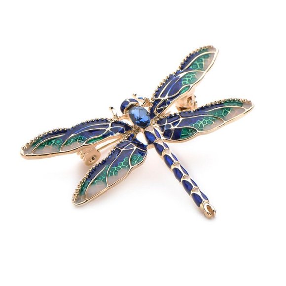 18K Gold Rhinestone Dragonfly Brooch - Picture 5 of 15